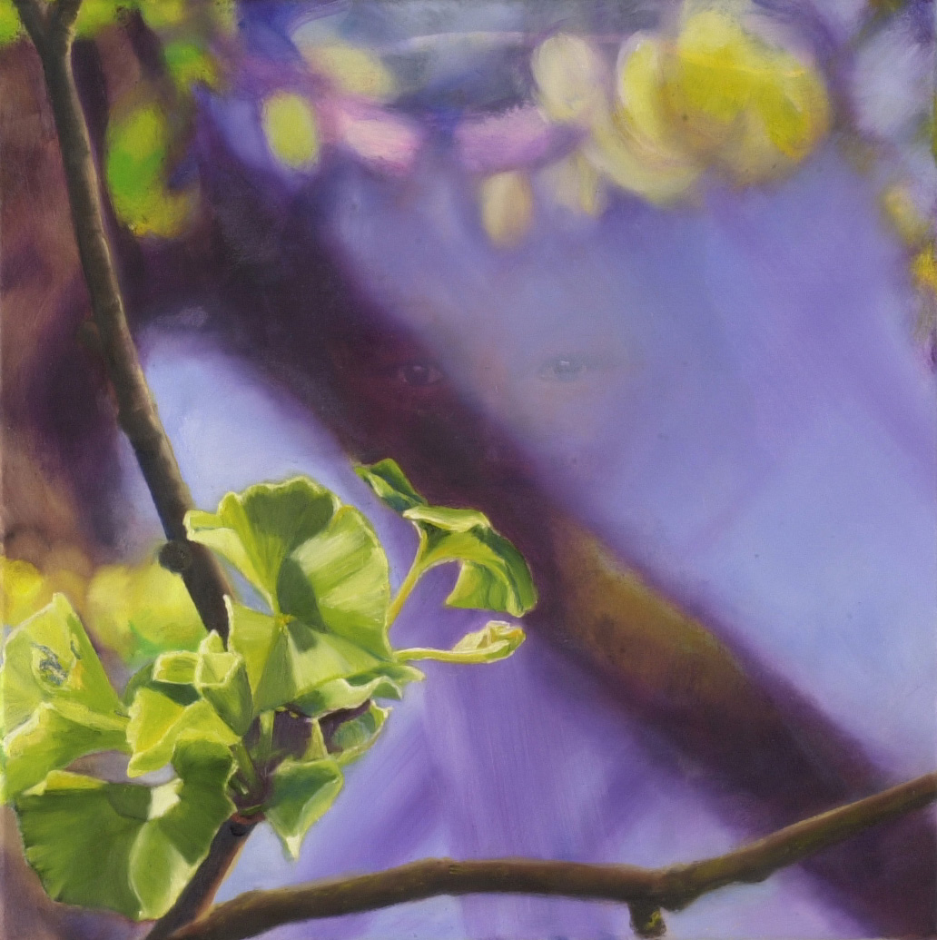 Ginkgo 3, een geheimzinnig schilderij van de hand van July Leesberg in olieverf op katoen, 50x50cm