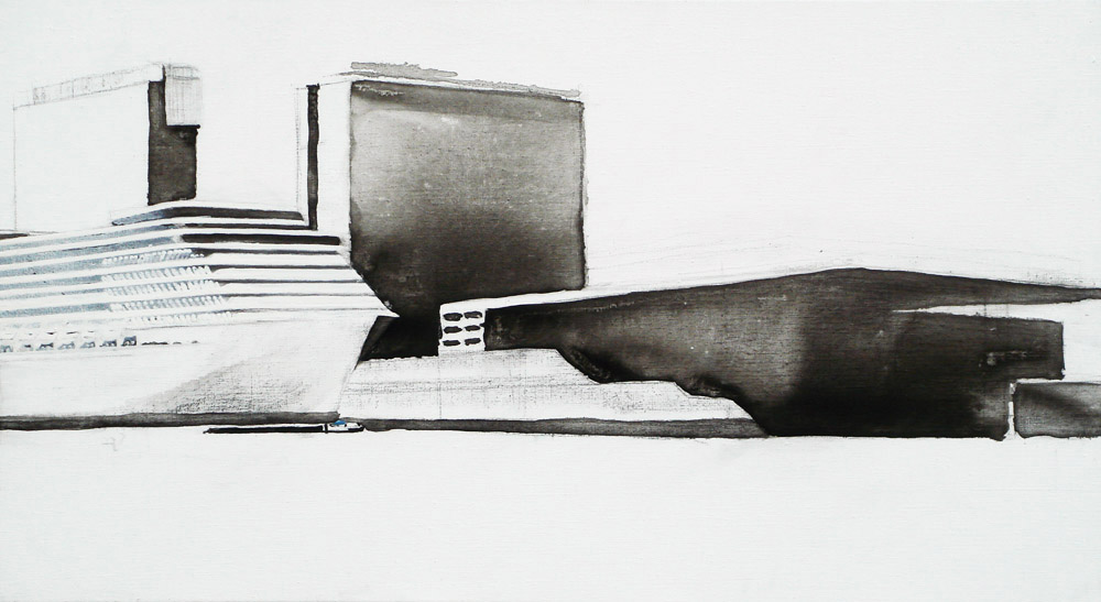 2010 rijnaak ij, 50x90cm acrylverf, eitempera, houtskool en oost indische inkt op linnen ©july leesberg