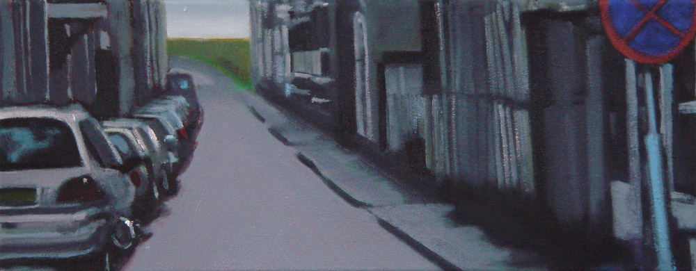 2013 dijkstraat, 20x50cm zwarte gesso en marmerpoeder, acryl- en olieverf op katoen
